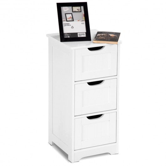 Bathroom Wooden Free Standing Storage Side Floor Cabinet Organizer-3-Tier