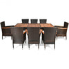 9 pcs Patio Rattan Dining Set 8 Chairs Cushioned Acacia Table Top