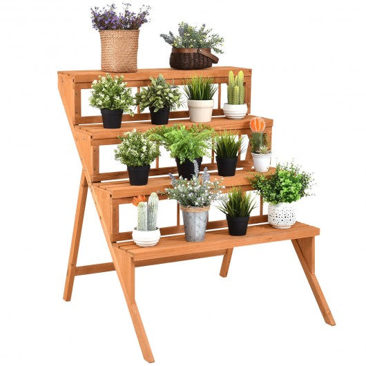 4 Tiers Wood Ladder Step Flower Pot Holder Plant Stand