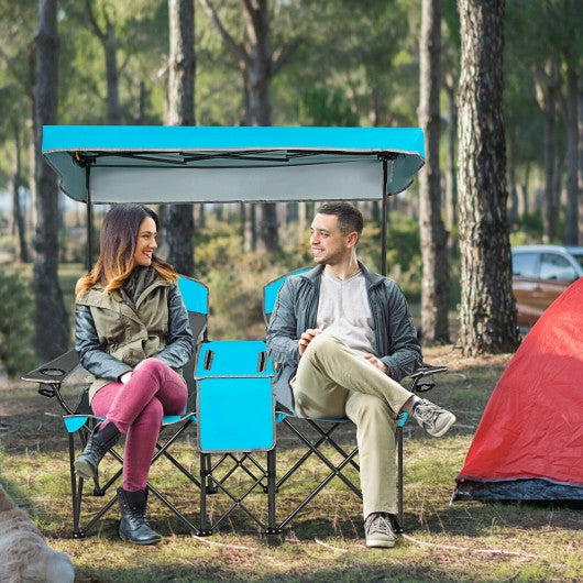 Portable Folding Camping Canopy Chairs w/ Cup Holder-Blue