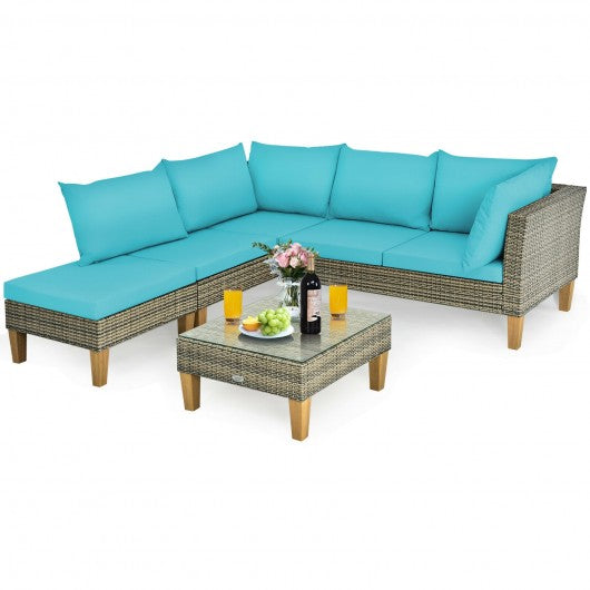 4PCS Patio Rattan Furniture Set Cushioned Loveseat