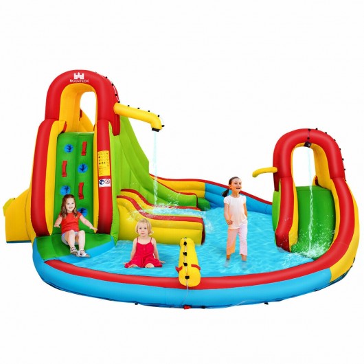 Kids Inflatable Water Slide Park with Climbing Wall and Pool