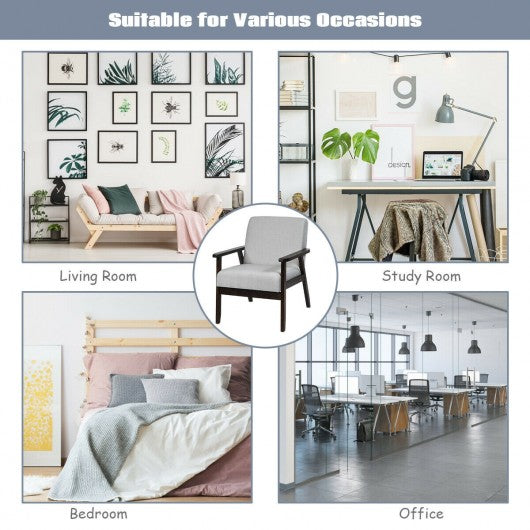 Solid Rubber Wood Fabric Accent Armchair