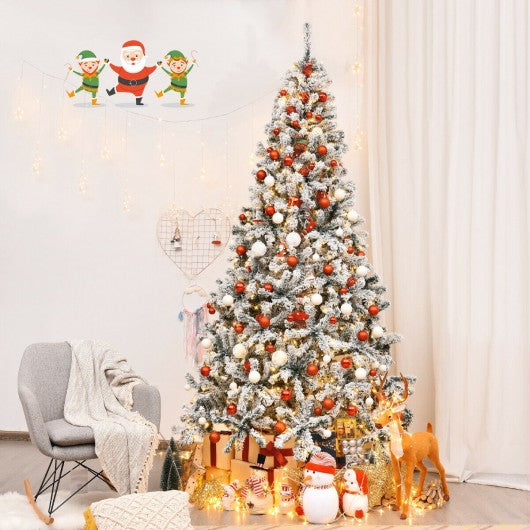 PreLit Premium Snow Flocked Hinged Artificial Christmas Tree