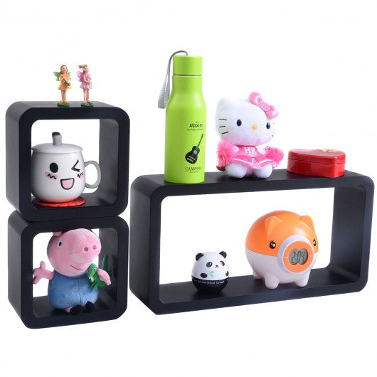 3 pcs Floating Wall Decor Storage MDF Shelves-Black