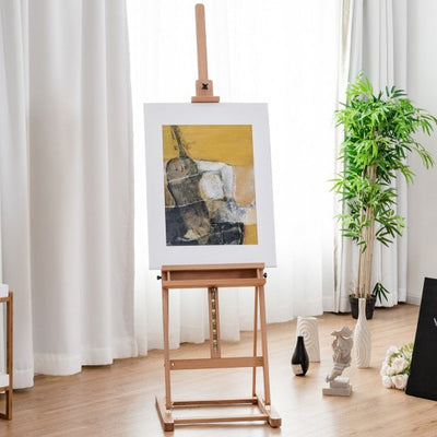 Adjustable Wood H-Frame Painting Floor Easel with Tray