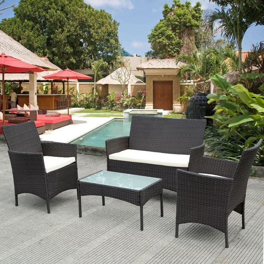 4Pcs Wicker Patio Furniture Set with Lovely Coffee Table