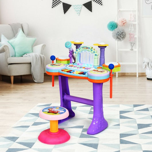 3 in 1 Kids Piano Keyboard Drum Set with Music Fountain