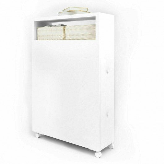 White Wooden Storage Cabinet Organizer with 4 Casters