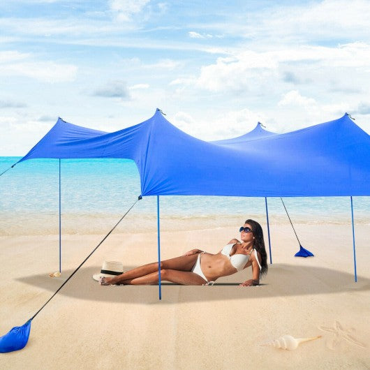  7' x 7' Family Beach Tent Canopy Sunshade w/ 4 Poles-Blue