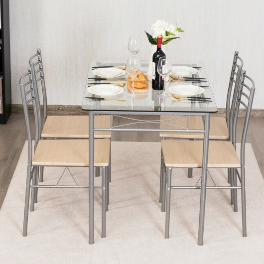 5 pcs Dining Set Glass Table and 4 Chairs