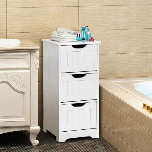 Bathroom Wooden Free Standing Storage Side Floor Cabinet Organizer-3-Tier