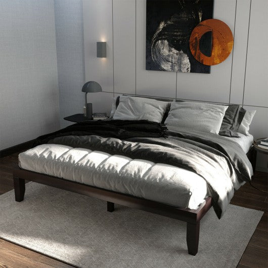 14 Inch King Size Wood Platform Bed Frame-Brown