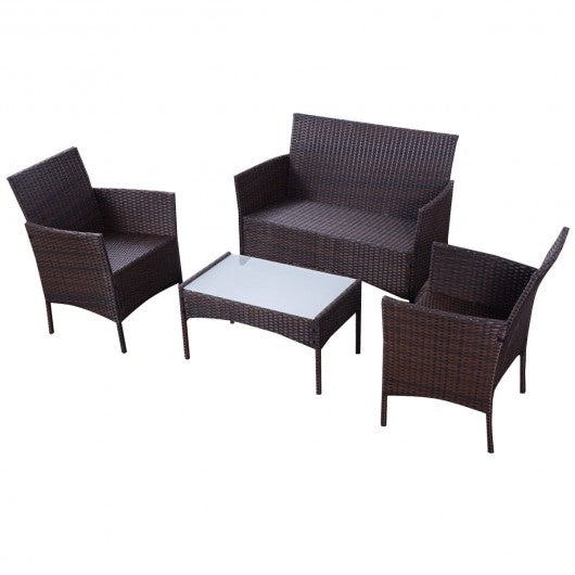 4Pcs Wicker Patio Furniture Set with Lovely Coffee Table