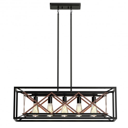 5-Light Kitchen Island Pendant Light Wood Metal Chandelier