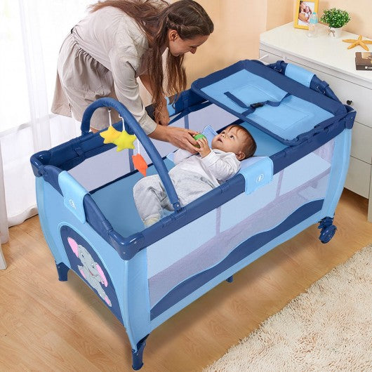 Portable Baby Crib Playpen Playard Pack Travel Infant Bassinet Bed Blue