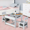 Kids Table Chairs Set With Storage Boxes Blackboard Whiteboard Drawing-White