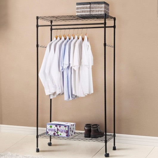 Double Hanging Rolling Adjustable Rod Portable Garment Rack