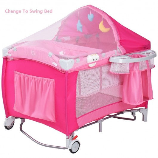 Foldable Baby Crib Playpen w/ Mosquito Net and Bag