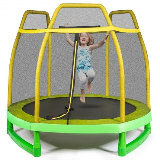 7FT Kids Trampoline W/ Safety Enclosure Net