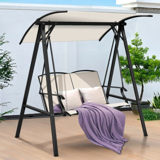 Outdoor Porch Steel Hanging 2 Seat Swing Loveseat with Canopy