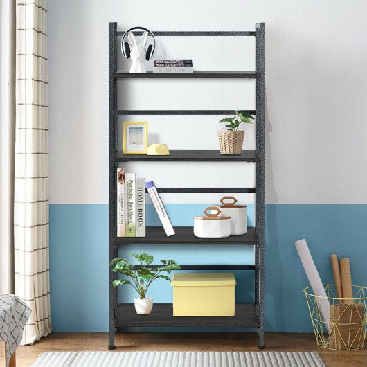 4-Tier Folding Bookshelf Foldable Portable Metal Storage-Black