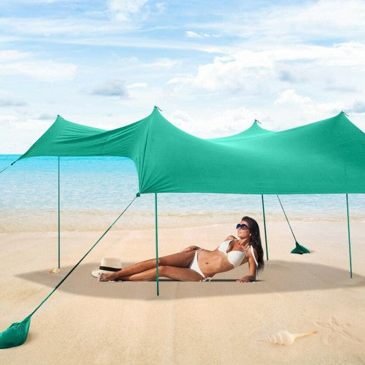 7' x 7' Family Beach Tent Canopy Sunshade w/ 4 Poles-Green