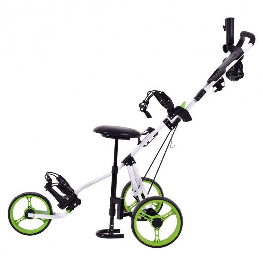 Foldable 3 Wheels Push Pull Golf Trolley with Scoreboard Bag