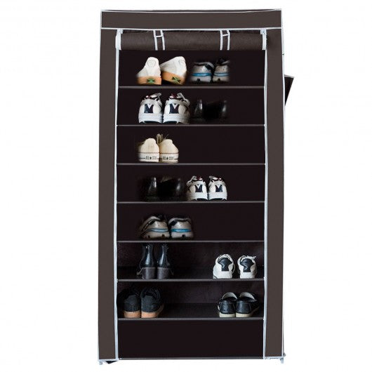 10 Tier 27 Pair Space Saving Shoe Tower Rack with Fabric Cover