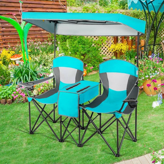 Portable Folding Camping Canopy Chairs w/ Cup Holder-Turquoise
