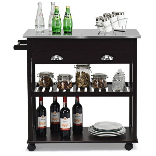 Stainless Steel Mobile Kitchen Trolley Cart With Drawers & Casters