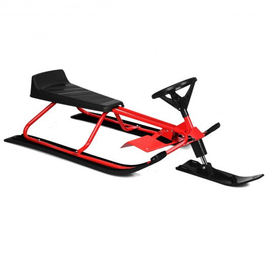 Snow Sled w/ Steering Wheel & Double Brakes Pull Rope Slider