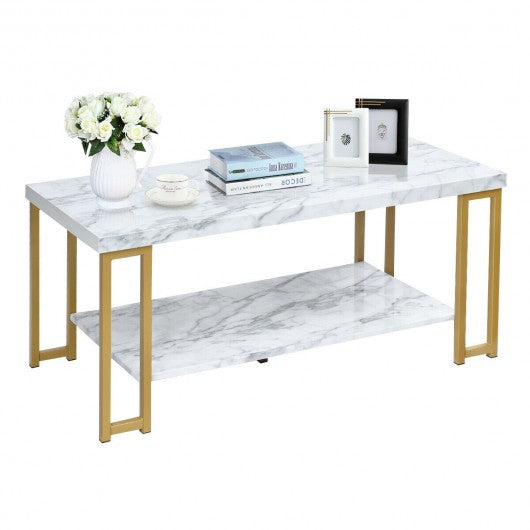 Modern Coffee Table Faux Marble Top Accent Cocktail Table