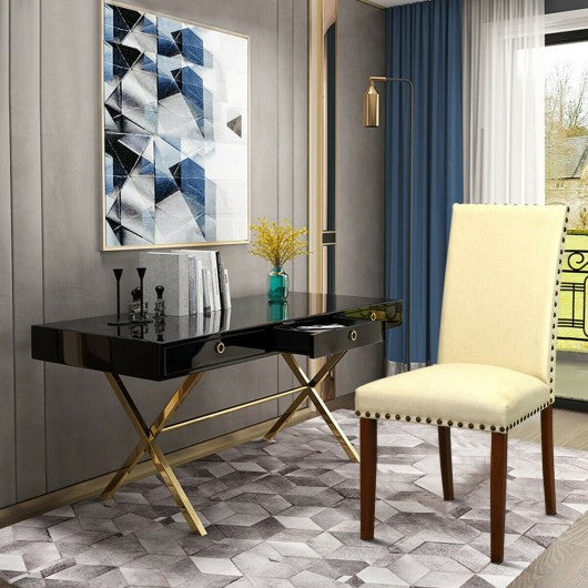 Set of 2 High Back Armless Fabric Dining Chairs 