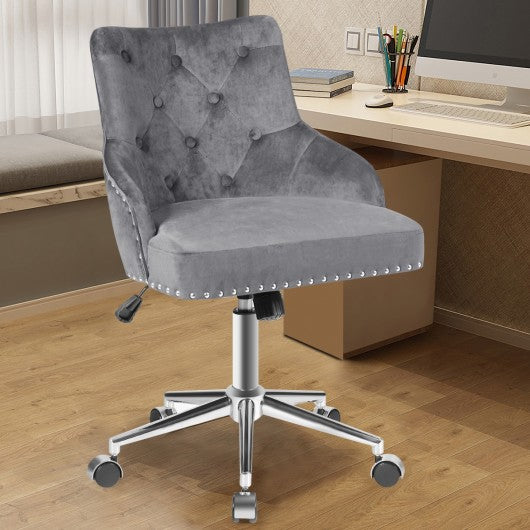 Tufted Upholstered Swivel Computer Desk Chair with Nailed Tri