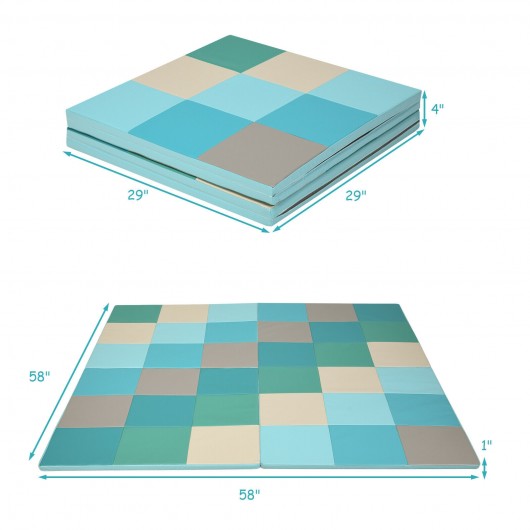 58'' Toddler Foam Play Mat Baby Folding Activity Floor Mat for Home and Daycare School-Light Blue