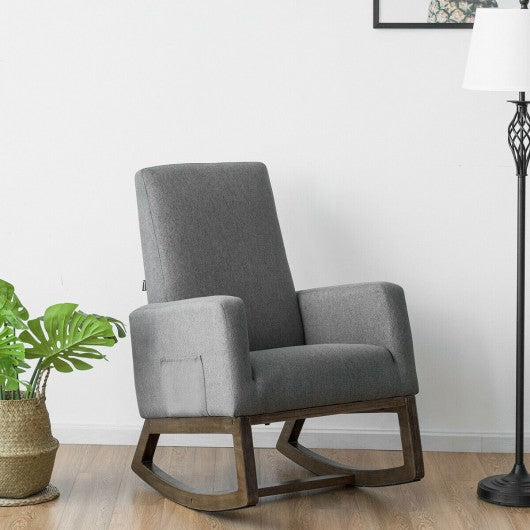 Mid Century Retro Fabric Upholstered Massage Rocking Chair-Gray