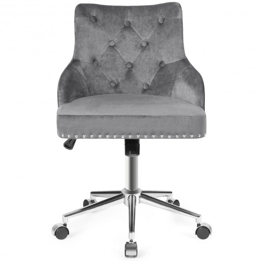 Tufted Upholstered Swivel Computer Desk Chair with Nailed Tri