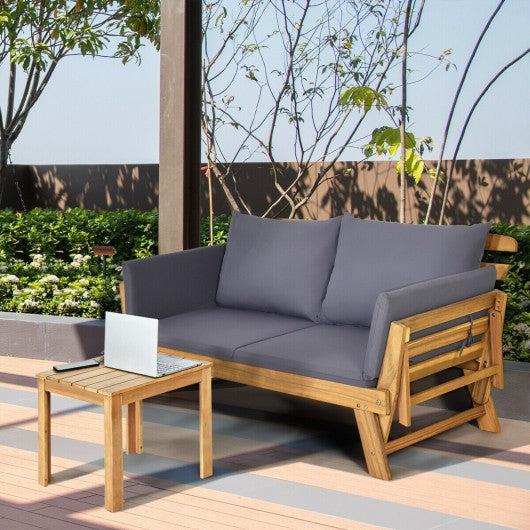 Patio Convertible daybed Solid Wood Sofa with Cushion