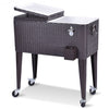80QT Outdoor Party Portable Rattan Rolling Cooler Cart
