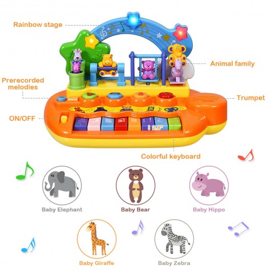 Kids 8 Keys Rainbow Piano Keyboard with Animal Playground LED Light