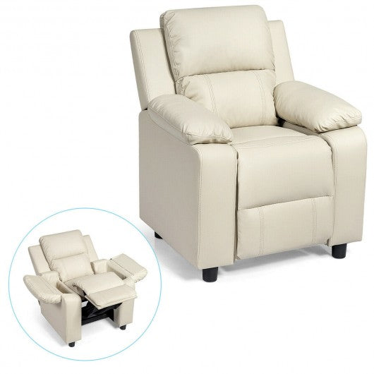 Deluxe Kids Armchair Recliner Headrest Sofa w/ Storage Arms