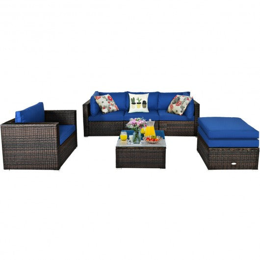 6PCS Patio Rattan Sectional Cushion  Furniture Set