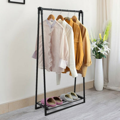 Folding Clothes Hanger with Extendable Hanging Rod-Black