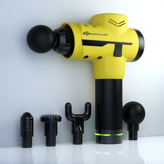 Powerful Rechargeable Deep Muscle Massager with 4 Heads-Yellow