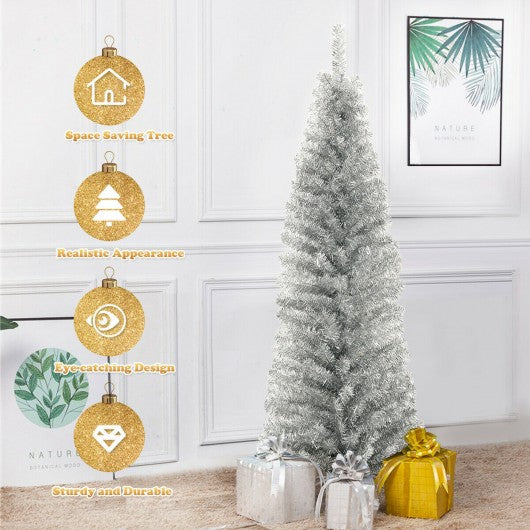 6 ft Tinsel Tree Unlit Slim Pencil Christmas Tree