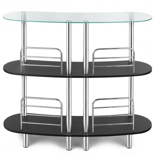 3-tier Bar Cabinets Table with Tempered GlassTop