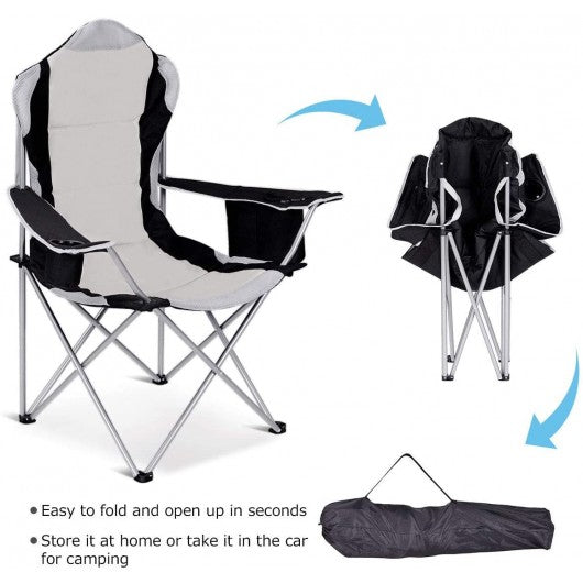 Folding Fishing Camping Chair with Cup Holder Side Bag-Gray