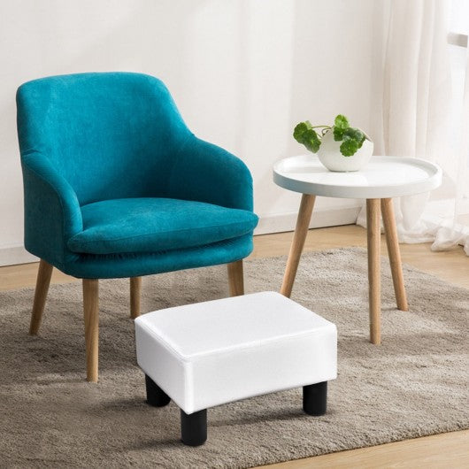 Small PU Leather Rectangular Seat Ottoman Footstool-White