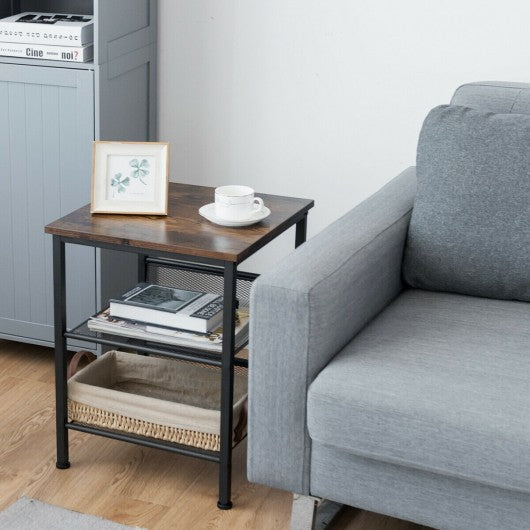 3-Tier Industrial End Side Table Nightstand Adjustable Shelves